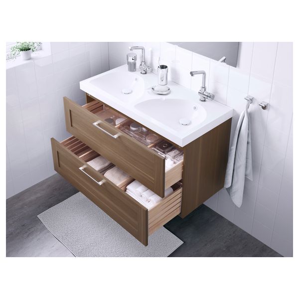 Шкаф для раковины с 2 ящиками ГОДМОРГОН / ЭДЕБОВИКЕН, под грецкий орех (100x49x64 см) - схема-чертеж с размерами