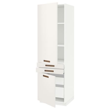 Высокий шкаф + полки, 4 ящик, 2 двери, 2 фронтальные МЕТОД / МАКСИМЕРА, белый, Мэрста белый (60x60x200 см)