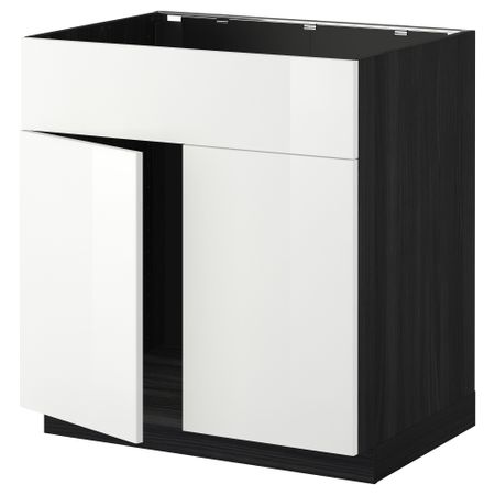 Напольный шкаф под мойку 2 дверцы/фронтальных панели МЕТОД, черный, Рингульт белый (80x60 см)