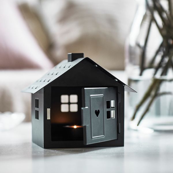 Подсвечник для греющей свечи, домик/черный 14 см IKEA VINDLÖS ВИНДЛЁС 904.973.07 - схема-чертеж с размерами