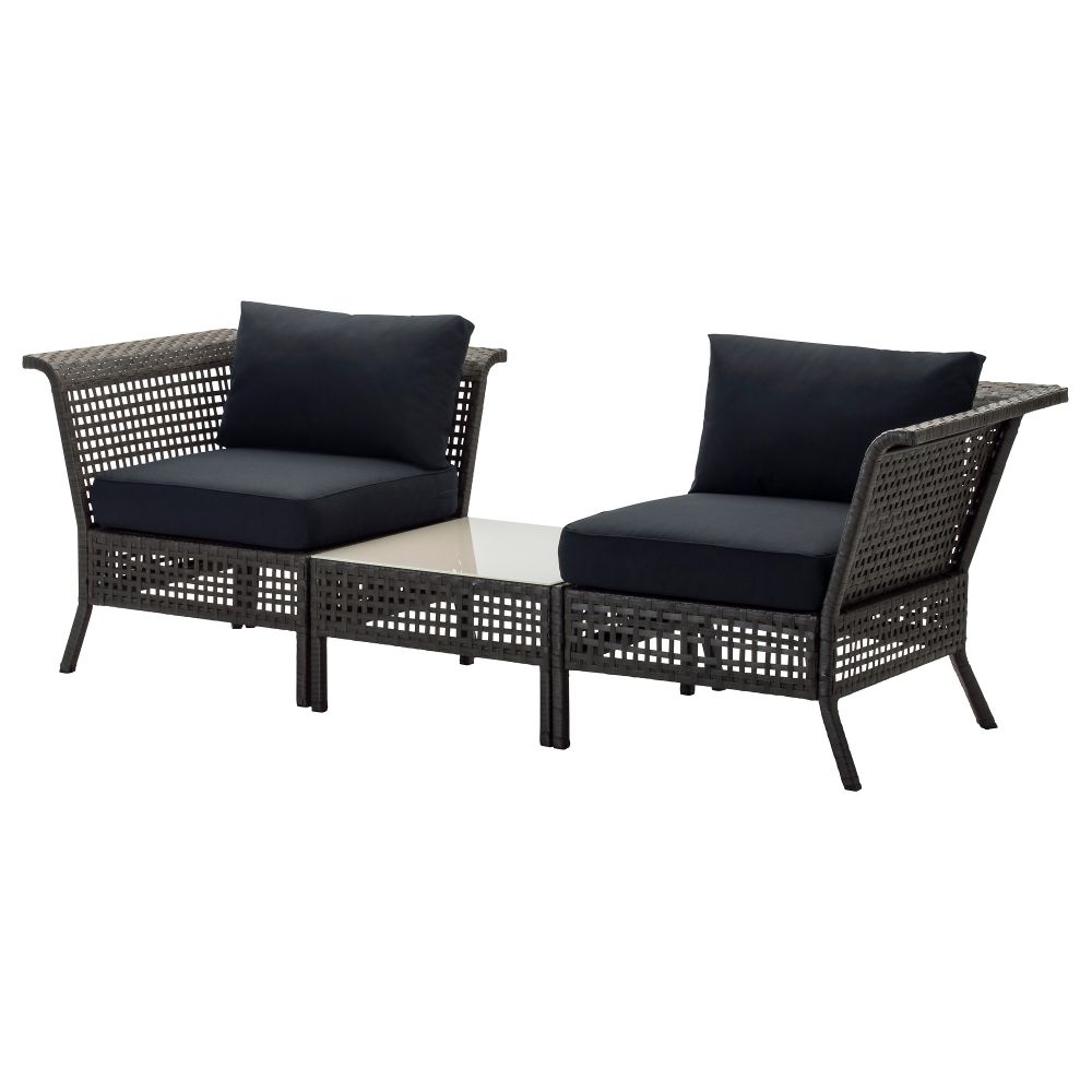 Садовое угловое кресло+столик КУНГСХОЛЬМЕН / КУНГСЭ, черно-коричневый, черный (222x80x73 см) - схема-чертеж с размерами