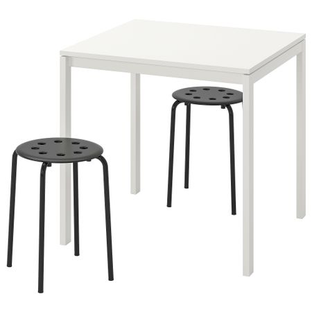 Стол и 2 табурета, белый, черный, 75 см IKEA MELLTORP МЕЛЬТОРП, MARIUS МАРИУС 990.117.64