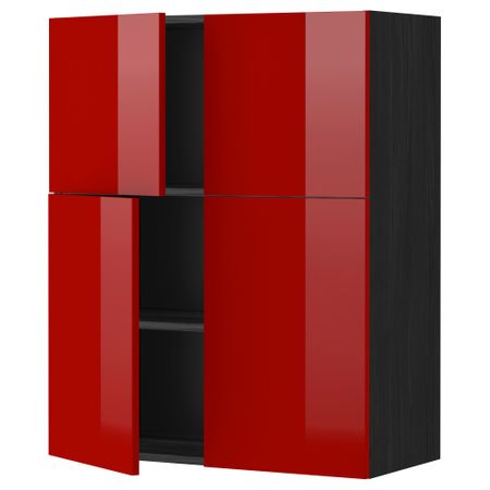 Навесной шкаф с полками, 4 дверцы МЕТОД, черный, Рингульт красный (80x100 см)
