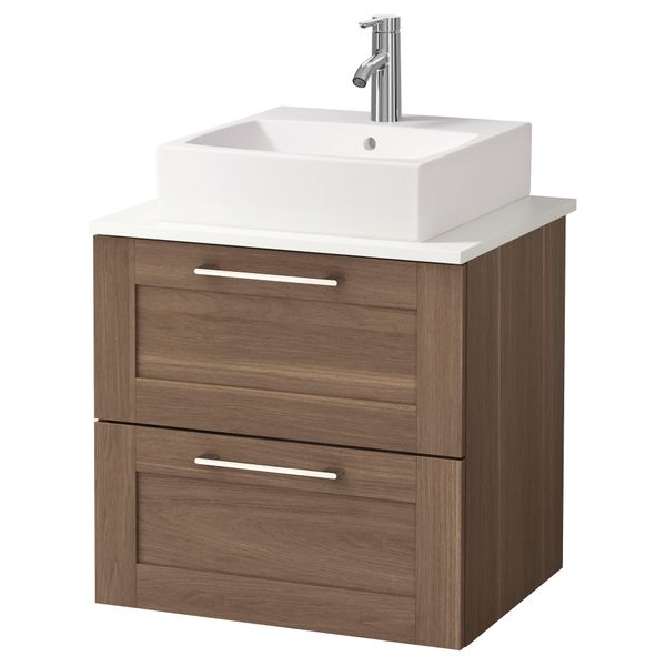 Шк п-раковину/столешн45x45/раковина ГОДМОРГОН/АЛДЕРН / ТОРНВИКЕН, под грецкий орех, белый (62x49x72 см) - фото 1