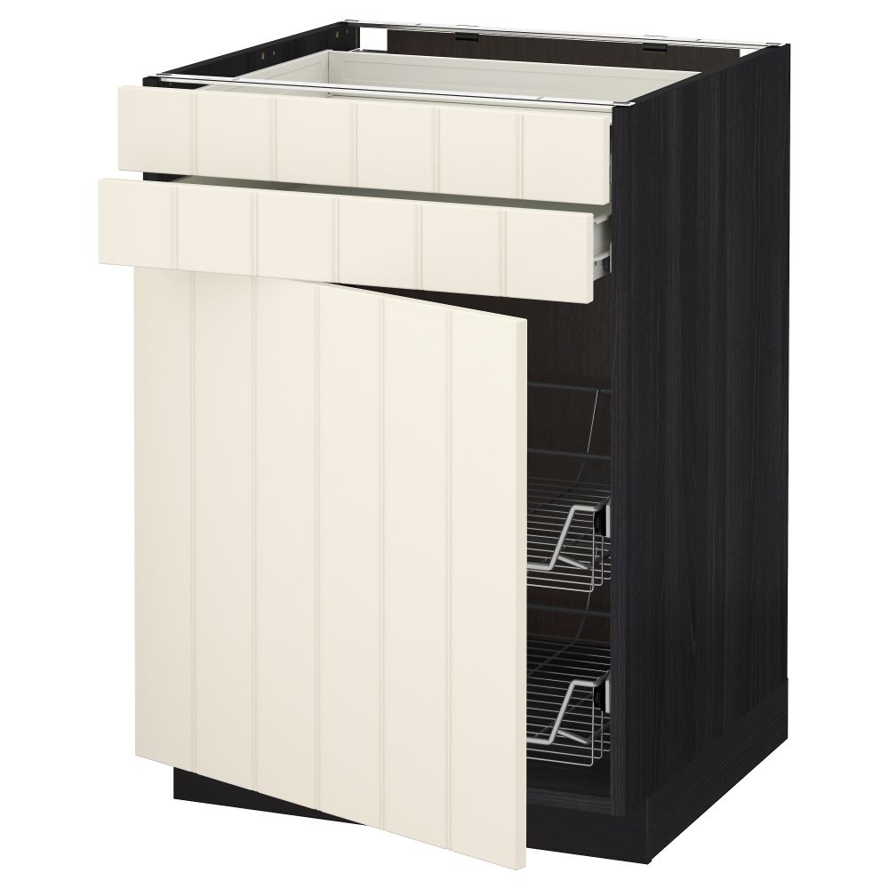 Напольный шкаф, дверца, 2 ящика, проволочных корзин МЕТОД / ФОРВАРА, черный, Хитарп белый с оттенком - схема-чертеж с размерами