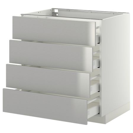 Напольный шкаф 4 фронтальных панели, 4 ящика МЕТОД / МАКСИМЕРА, белый, Гревста нержавеющ сталь