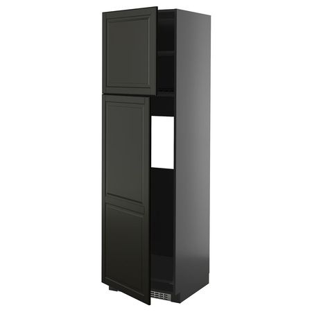 METOD Высокий шкаф д/холодильника/2дверцы - черно-серый/Bodbyn чёрный 60x60x200 см