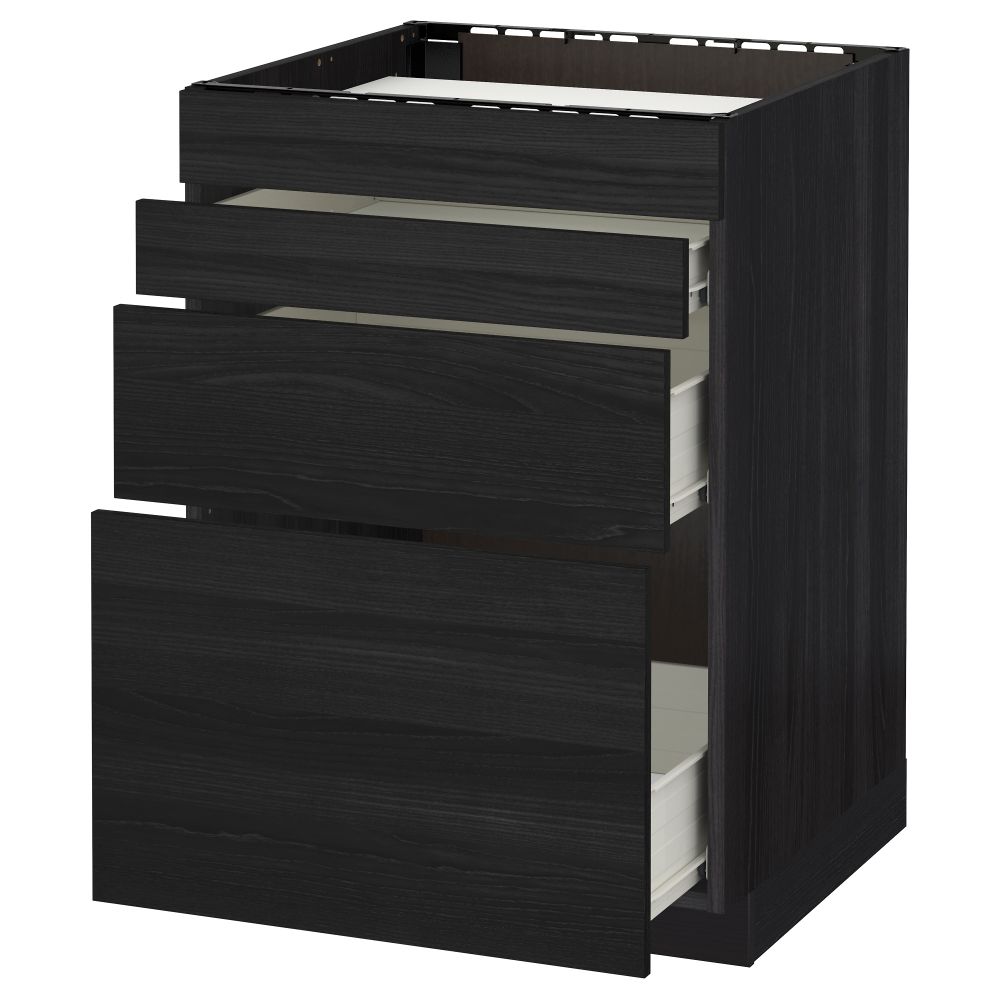 Напольный шкаф для духовки, 4фасада, 3 ящика МЕТОД / ФОРВАРА, черный, Тингсрид черный - схема-чертеж с размерами