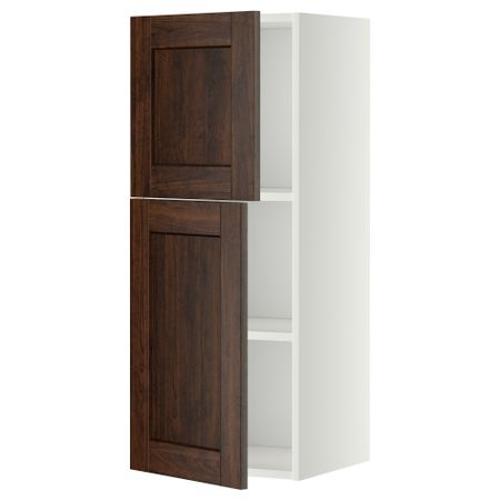 Навесной шкаф с полками, 2 дверцы МЕТОД, белый, Эдсерум коричневый