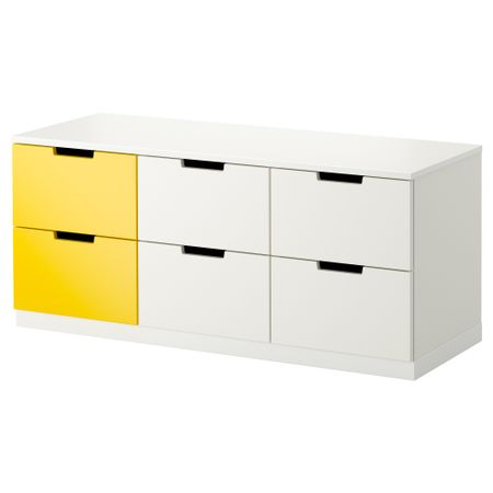 Комод с 6 ящиками НОРДЛИ, белый, желтый (120x52 см)