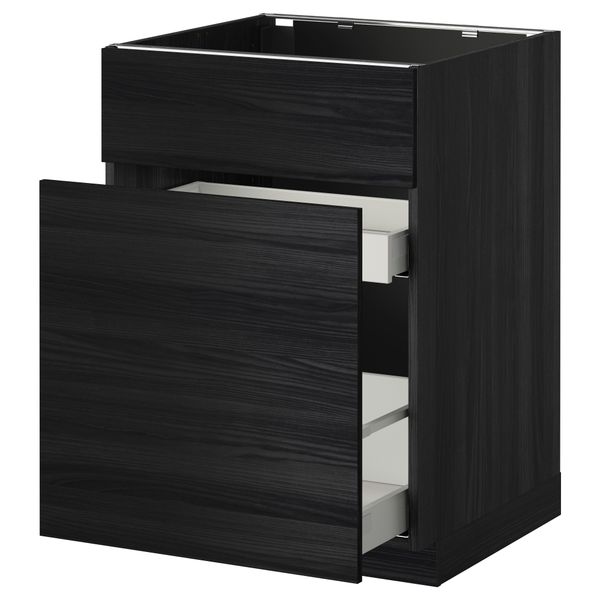 Напольный шкаф под мойку, сорт муcора, 1 дверца, 2 ящика МЕТОД / МАКСИМЕРА, черный, Тингсрид черный (60x60 см) - схема-чертеж с размерами