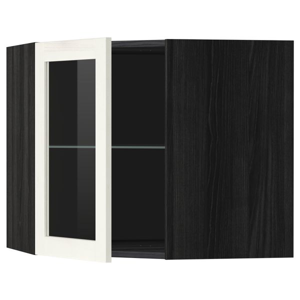 Угловой навесной шкаф с полками, стекляными дверцами МЕТОД, черный, Росдаль белый - схема-чертеж с размерами