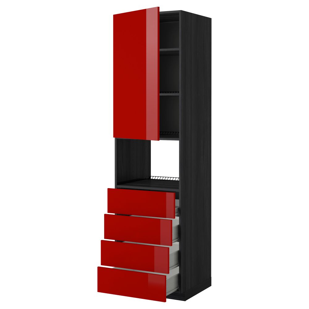 Высокий шкаф для духовки, дверца, 4 ящика МЕТОД / ФОРВАРА, черный, Рингульт красный - схема-чертеж с размерами