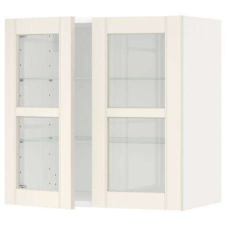 Навесной шкаф с полками, 2 стекло дв, белый/Хитарп белый с оттенком 60x60 см IKEA METOD МЕТОД 892.404.26
