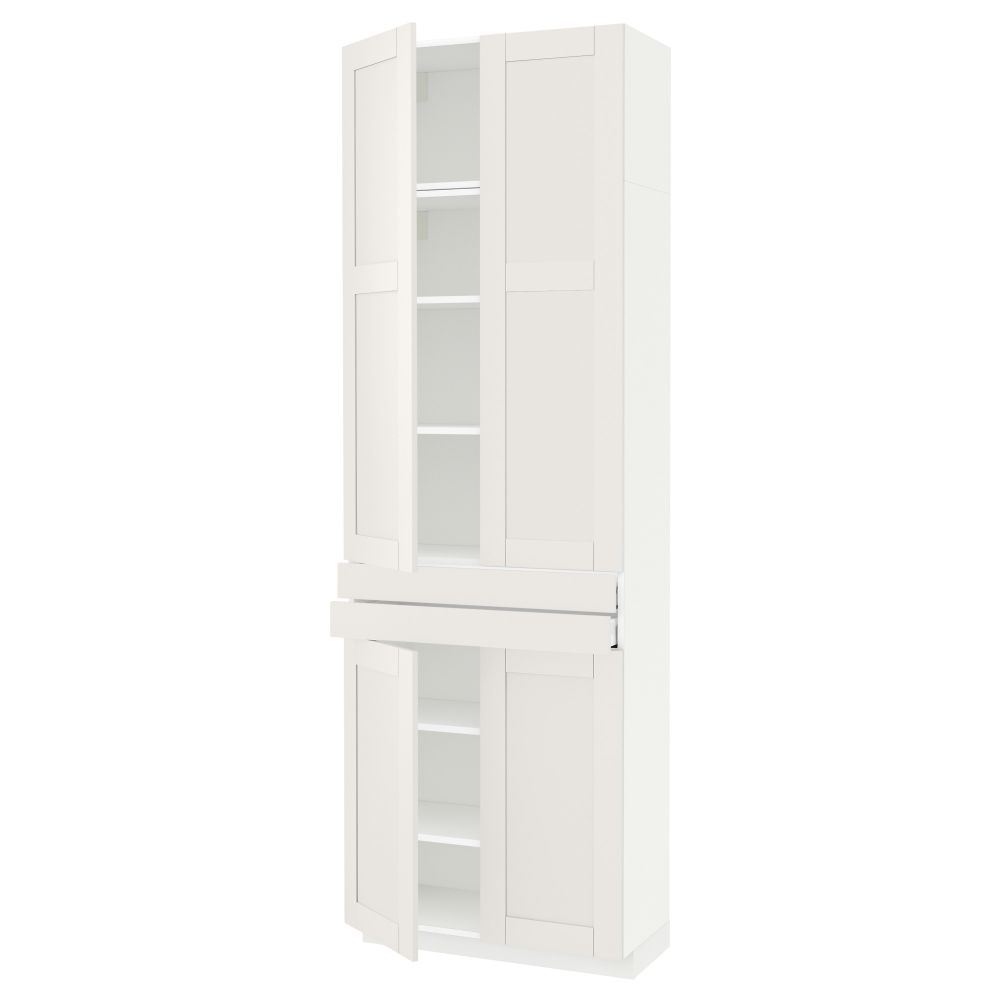 Высокий шкаф + полки, 2 ящика, 4 дверцы МЕТОД / МАКСИМЕРА, белый, Сэведаль белый (80x37x240 см) - схема-чертеж с размерами