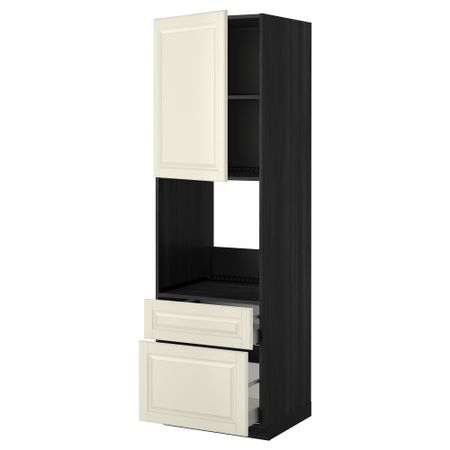 Высокий шкаф для духовки + дверь, 2 ящика МЕТОД / МАКСИМЕРА, черный, Будбин белый с оттенком