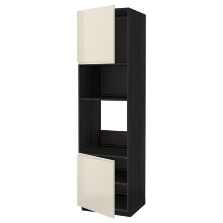 Высокий шкаф для духовки/СВЧ, 2 дверцы/полки, черный, Воксторп глянцевый светло-бежевый 60x60x220 см IKEA МЕТОД 092.243.88