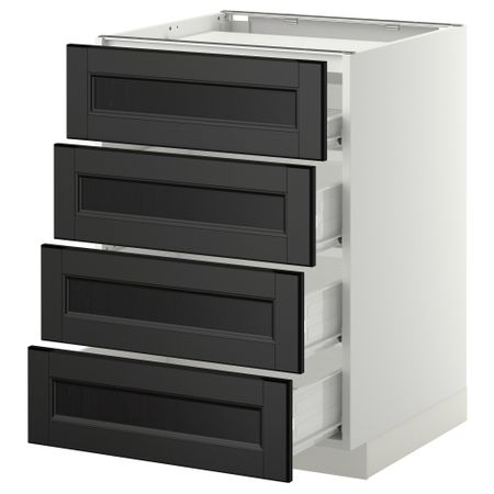 Напольный шкаф, 4 фронтальных панели, 4 ящика МЕТОД / ФОРВАРА, белый, Лаксарби черно-коричневый черно-коричневый
