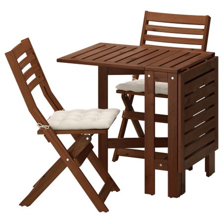 Стол + 2 складных стула для сада ЭПЛАРО, коричневая морилка, Холло бежевый