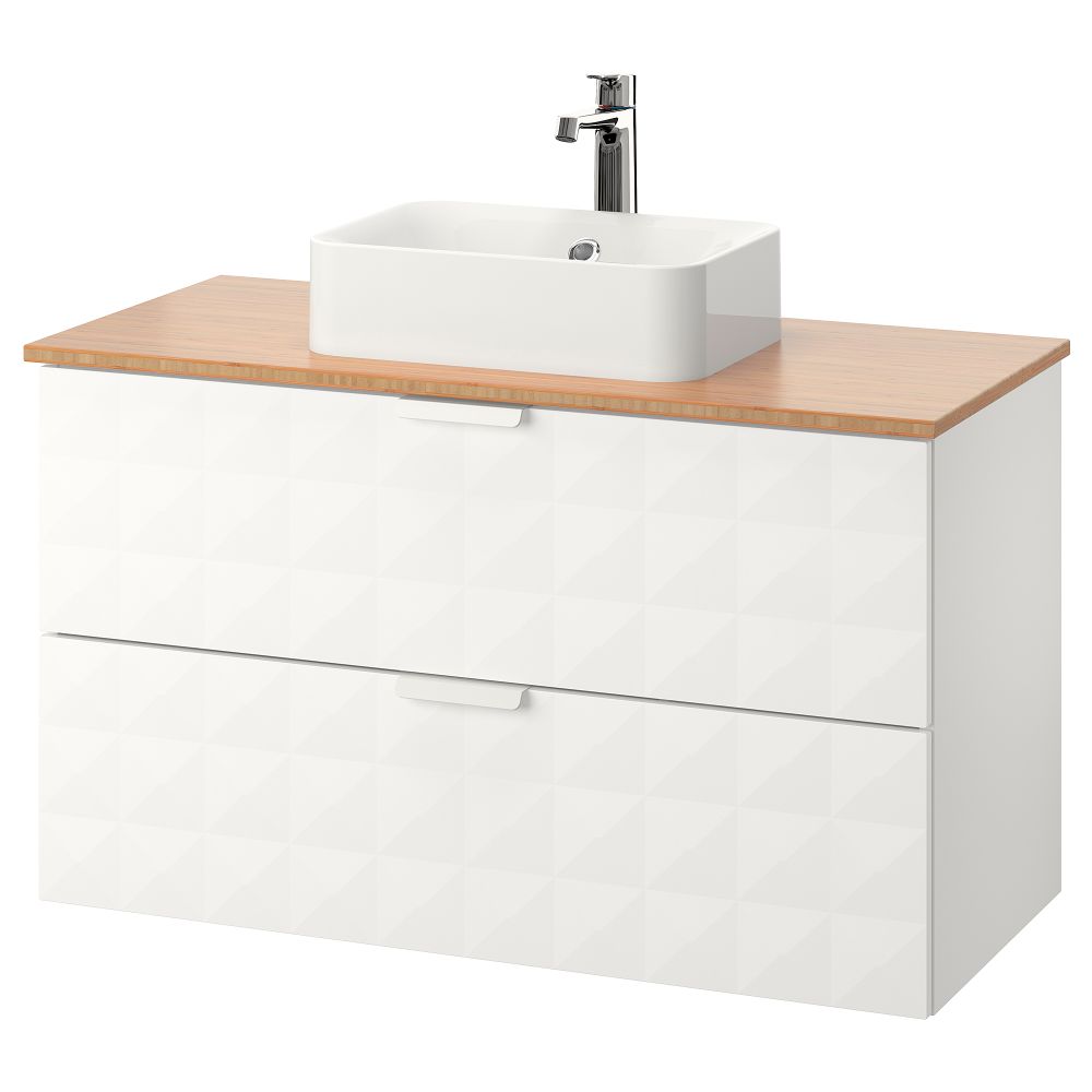 Шкаф со столешницей 45x32 раковина ГОДМОРГОН/ТОЛКЕН / ХОРВИК, Решён белый, бамбук (102x49x72 см) - фото 1