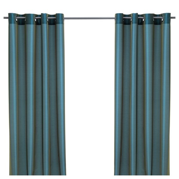 Гардины, 1 пара ПЭРЛЬБУСКЕ, зелено-синий (145x300 см) - фото 1