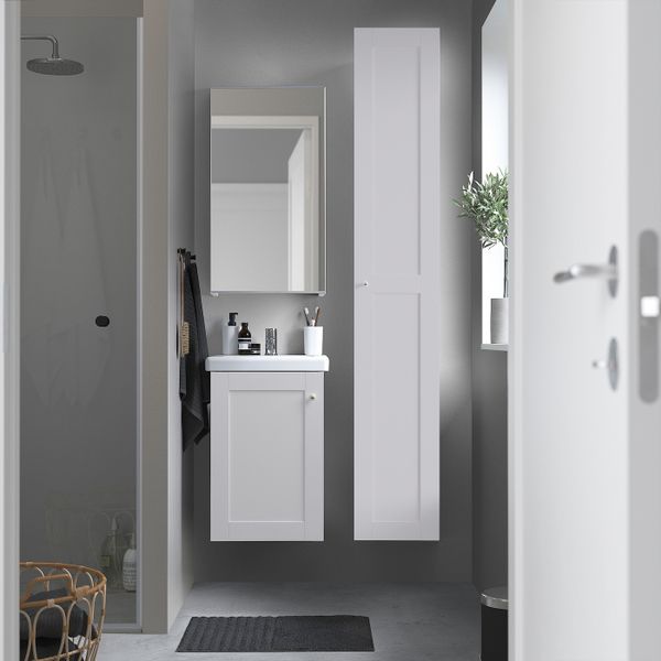 Комплект мебели для ванной,7 предм., Йельсен белый/ПИЛКОН смеситель 44x43x65 см IKEA FISKÅN ФИСКОН / TVÄLLEN ТВЭЛЛЕН 194.360.83 - схема-чертеж с размерами