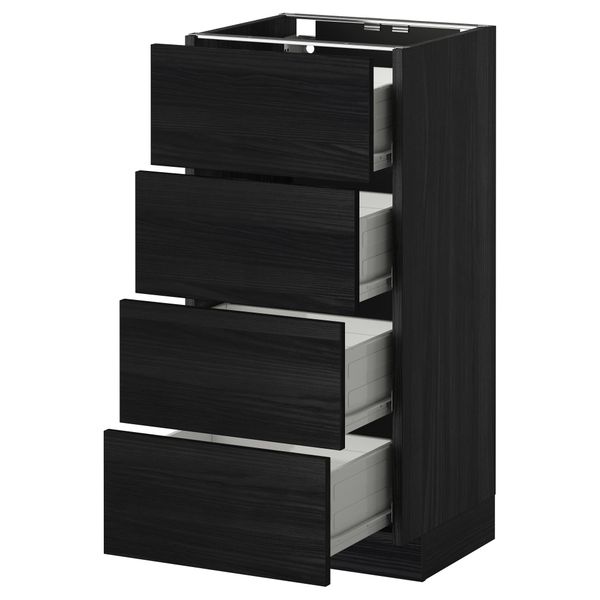 Напольный шкаф 4 фронтальных панели, 4 ящика МЕТОД / ФОРВАРА, черный, Тингсрид черный - схема-чертеж с размерами