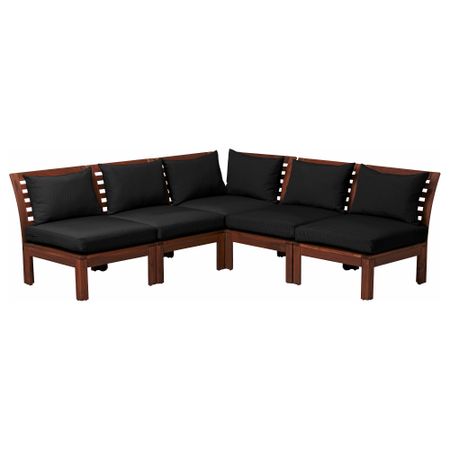 Садовый угловой диван 3 + 2 ЭПЛАРО / ХОЛЛО, коричневая морилка, черный (206/206x80x73 см)