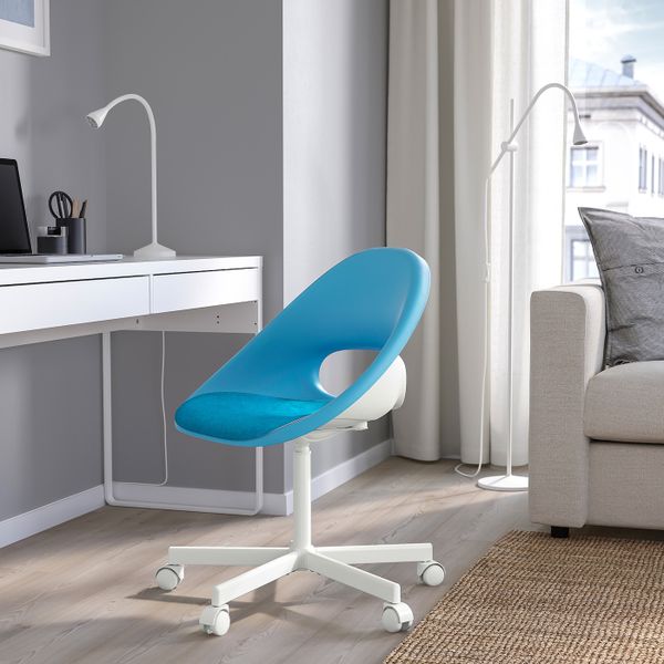 Рабочее кресло c подушкой, синий-белый IKEA ELDBERGET ЭЛДБЕРГЕТ / BLYSKÄR БЛИСКЭР 093.318.97 - фото 2