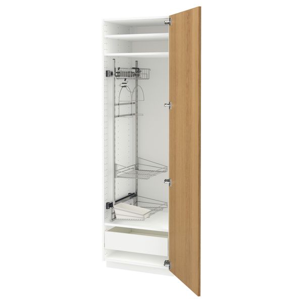 Высокий шкаф с отделением для аксессуаров, для уборки МЕТОД / ФОРВАРА, белый, Экестад дуб - схема-чертеж с размерами