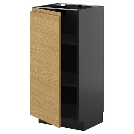 METOD Напольный шкаф с полками - черно-серый/Voxtorp под дуб 40x37 см