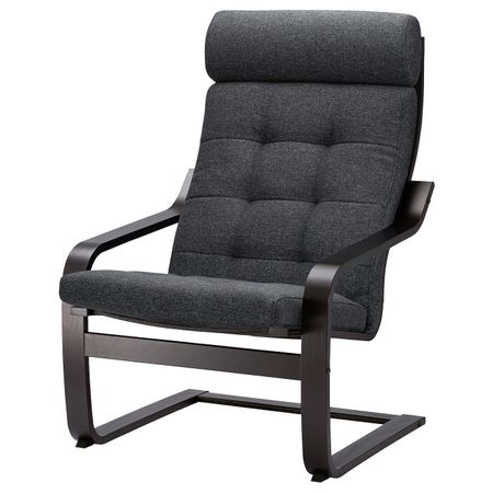 Кресло, черно-коричневый/Гуннаред темно-серый IKEA POÄNG ПОЭНГ 694.372.21