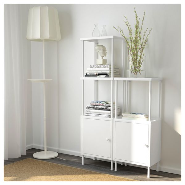 Стеллаж с 2 шкафчиками ДИНАМ, белый (80x27x94-134 см) - схема-чертеж с размерами