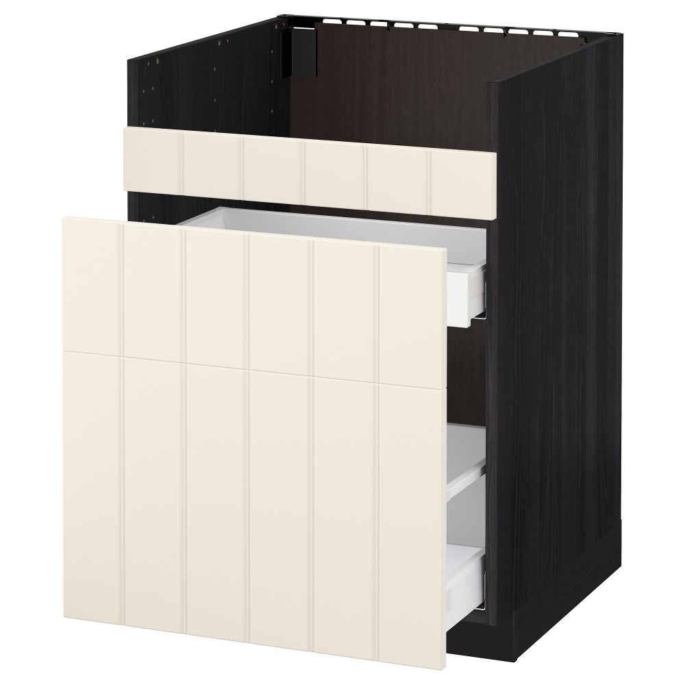 Напольный шкаф под мойку ДУМШЁ, 3 фасада, 2 ящика МЕТОД / МАКСИМЕРА, черный, Хитарп белый с оттенком - схема-чертеж с размерами