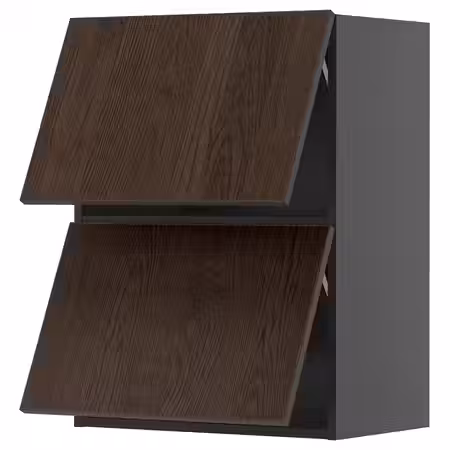 METOD Навесной шкаф/2 дверцы, горизонтал - черно-серый/Sinarp коричневый 60x80 см