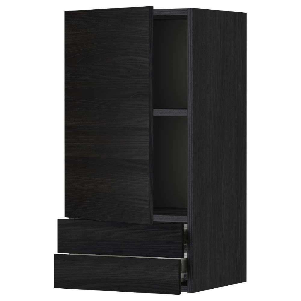 Навесной шкаф с дверцей, 2 ящика МЕТОД / ФОРВАРА, черный, Тингсрид черный - фото 1