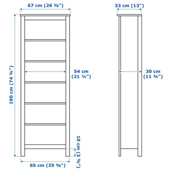 Стеллаж, коричневый 67x190 см IKEA BRUSALI БРУСАЛИ 804.397.42 - схема-чертеж с размерами