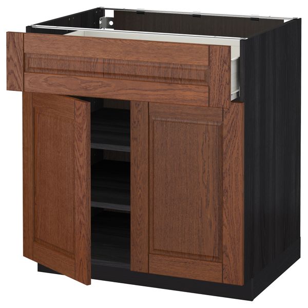 Напольный шкаф + ящик, 2 дверцы МЕТОД / ФОРВАРА, черный, Филипстад коричневый (80x60 см) - схема-чертеж с размерами