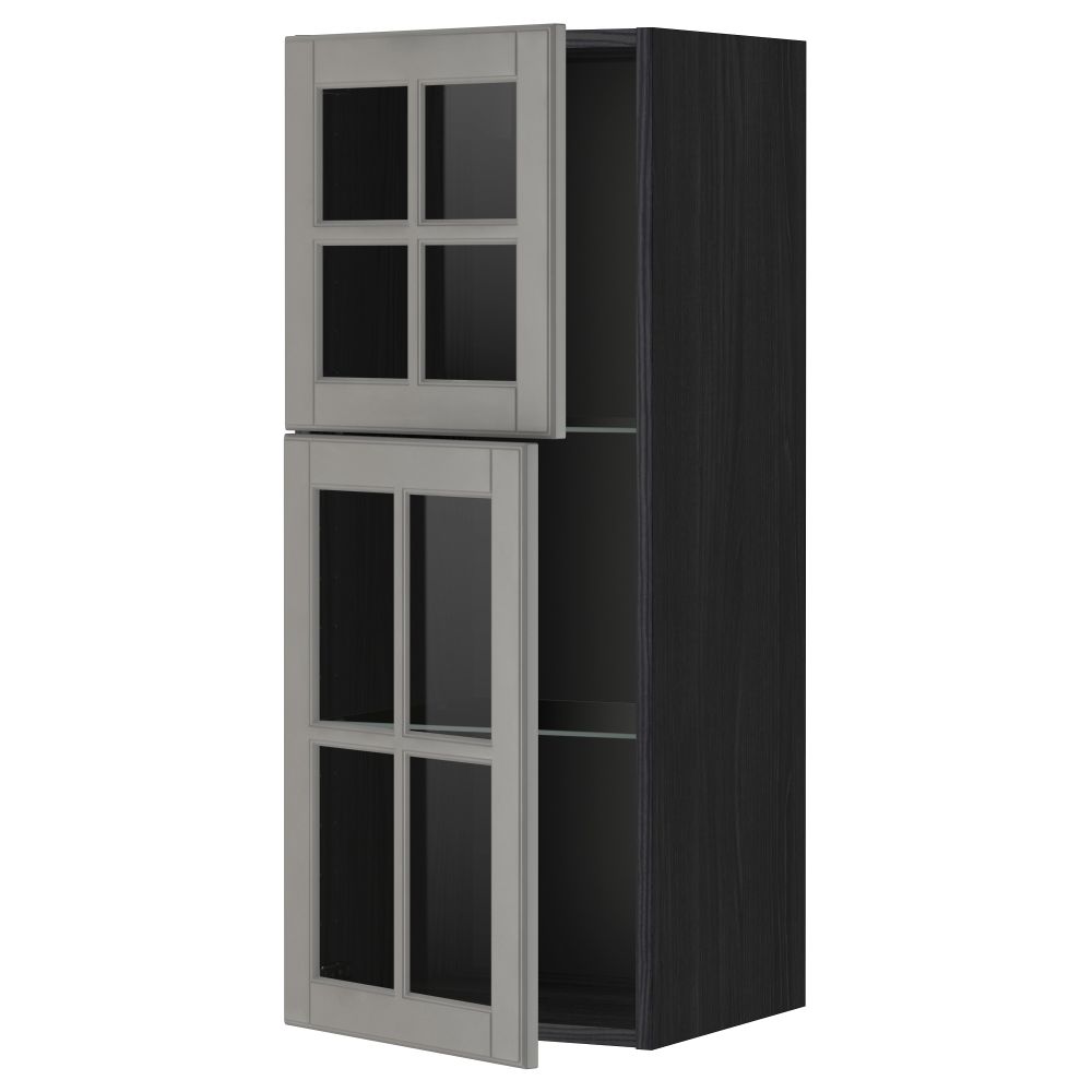 Навесной шкаф с полками, 2 стекло дверцы МЕТОД, черный, Будбин серый (40x100 см) - схема-чертеж с размерами