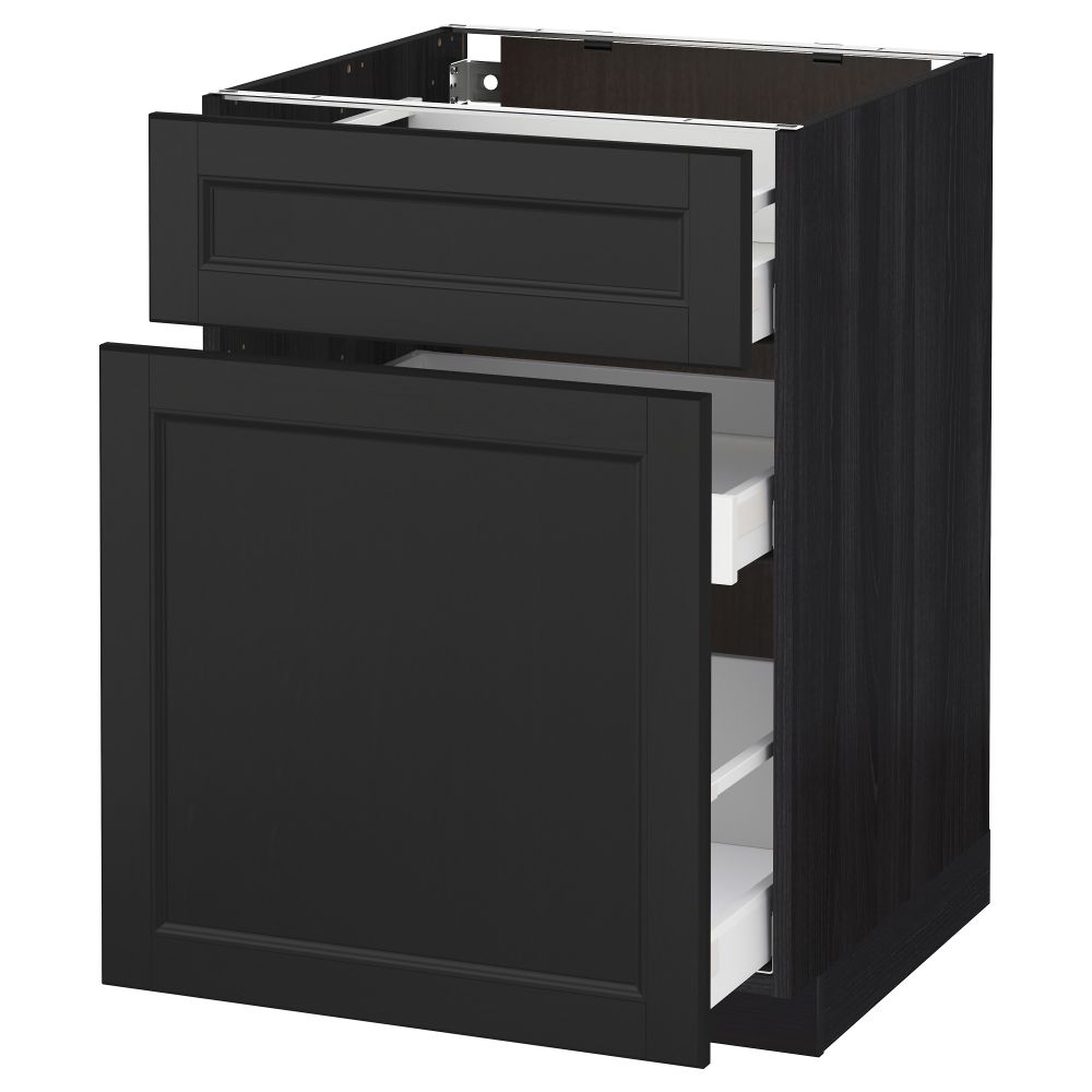 Напольный шкаф, выдвижной секцией, ящик МЕТОД / МАКСИМЕРА, черный, Лаксарби черно-коричневый - схема-чертеж с размерами
