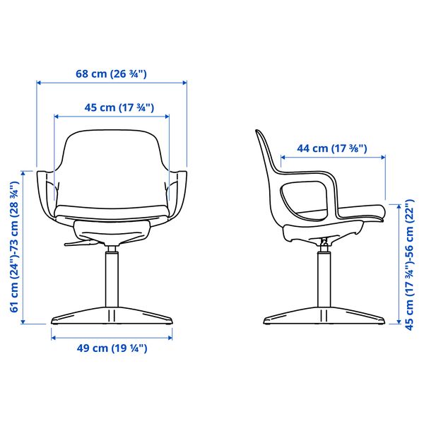 Рабочий стул + подушка, белый, бежевый IKEA ODGER ОДГЕР 294.772.14 - схема-чертеж с размерами