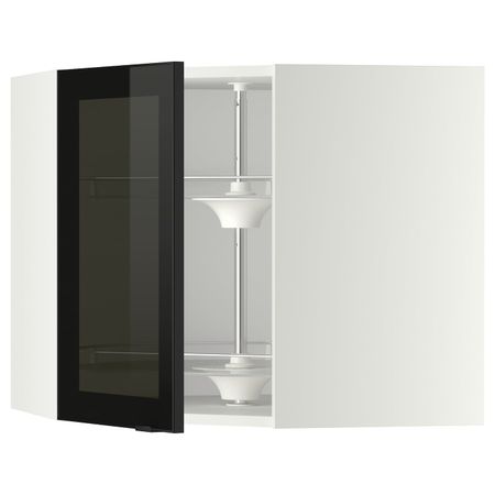 Угловой навесной шкаф с вращающейся секция, стеклянная дв, белый/Ютис дымчатое стекло 68x60 см IKEA METOD МЕТОД 893.305.92