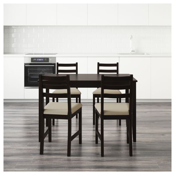 Стол и 4 стула ЛЕРХАМН, черно-коричневый, Виттарид бежевый (118x74 см) - фото 2