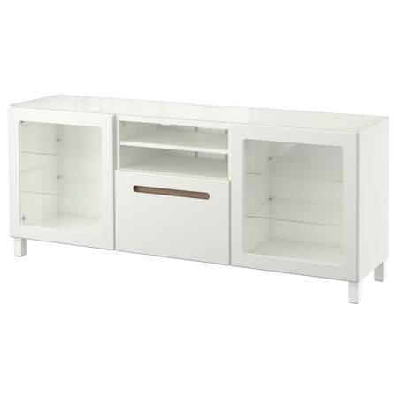 Тумба под ТВ БЕСТО, Марвикен белый прозрачное стекло (180x40x74 см)