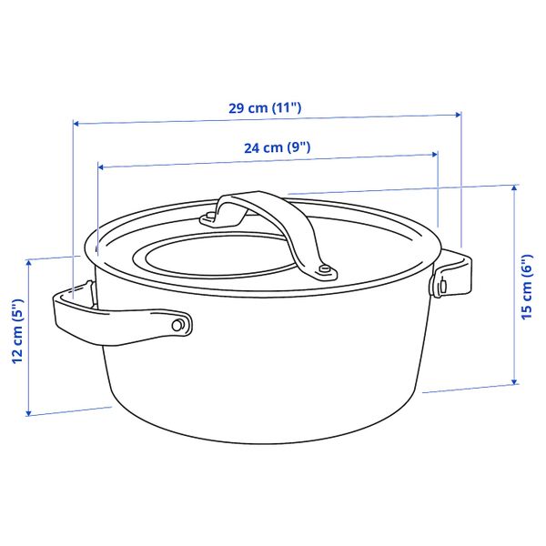 Кастрюля с крышкой, нержавеющая сталь/серый 4 л IKEA SENSUELL СЕНСУЭЛЛ 303.805.55 - схема-чертеж с размерами