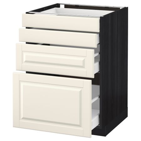 Напольный шкаф 4 фронтальных панели, 4 ящика МЕТОД / МАКСИМЕРА, черный, Будбин белый с оттенком