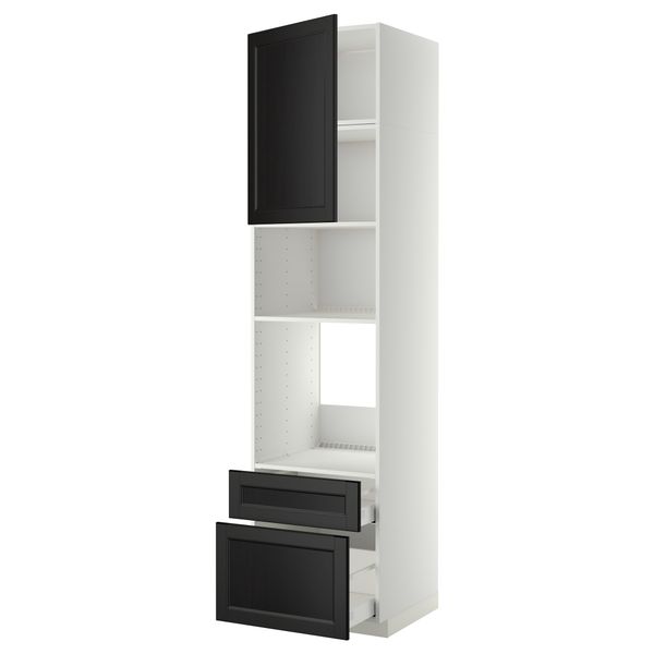 Высокий шкаф для духовки/СВЧ дверца, 2 ящика МЕТОД / МАКСИМЕРА, белый, Лаксарби черно-коричневый - схема-чертеж с размерами