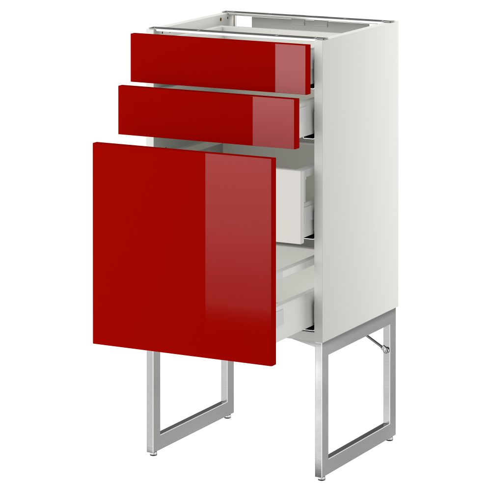 Напольный шкаф 3 фронтальных панели, 2 нижних, 2 средних ящика МЕТОД / МАКСИМЕРА, белый, Рингульт красный - схема-чертеж с размерами