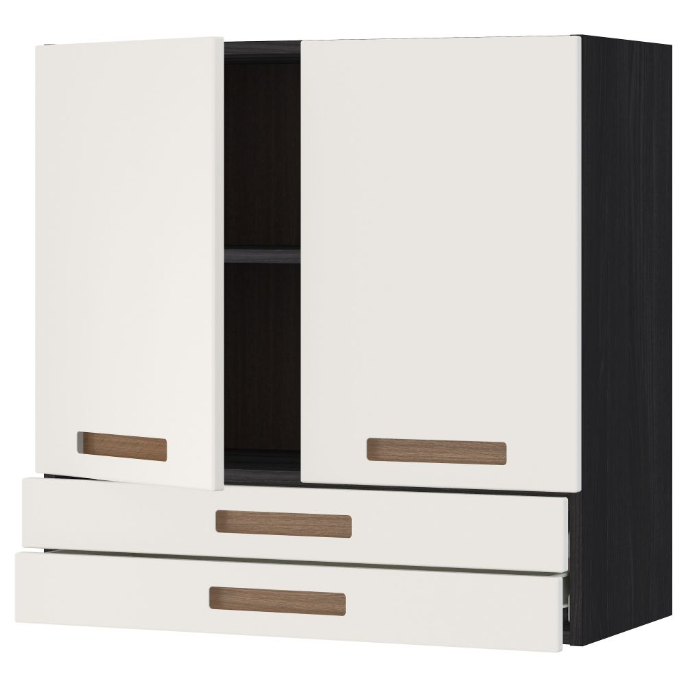 Навесной шкаф, 2 дверцы, 2 ящика МЕТОД / ФОРВАРА, черный, Мэрста белый - схема-чертеж с размерами