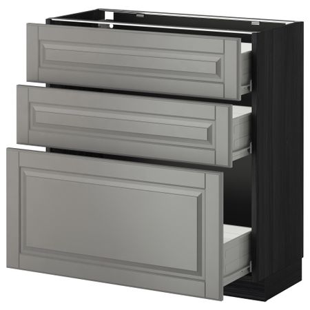 Напольный шкаф с 3 ящиками МЕТОД / ФОРВАРА, черный, Будбин серый